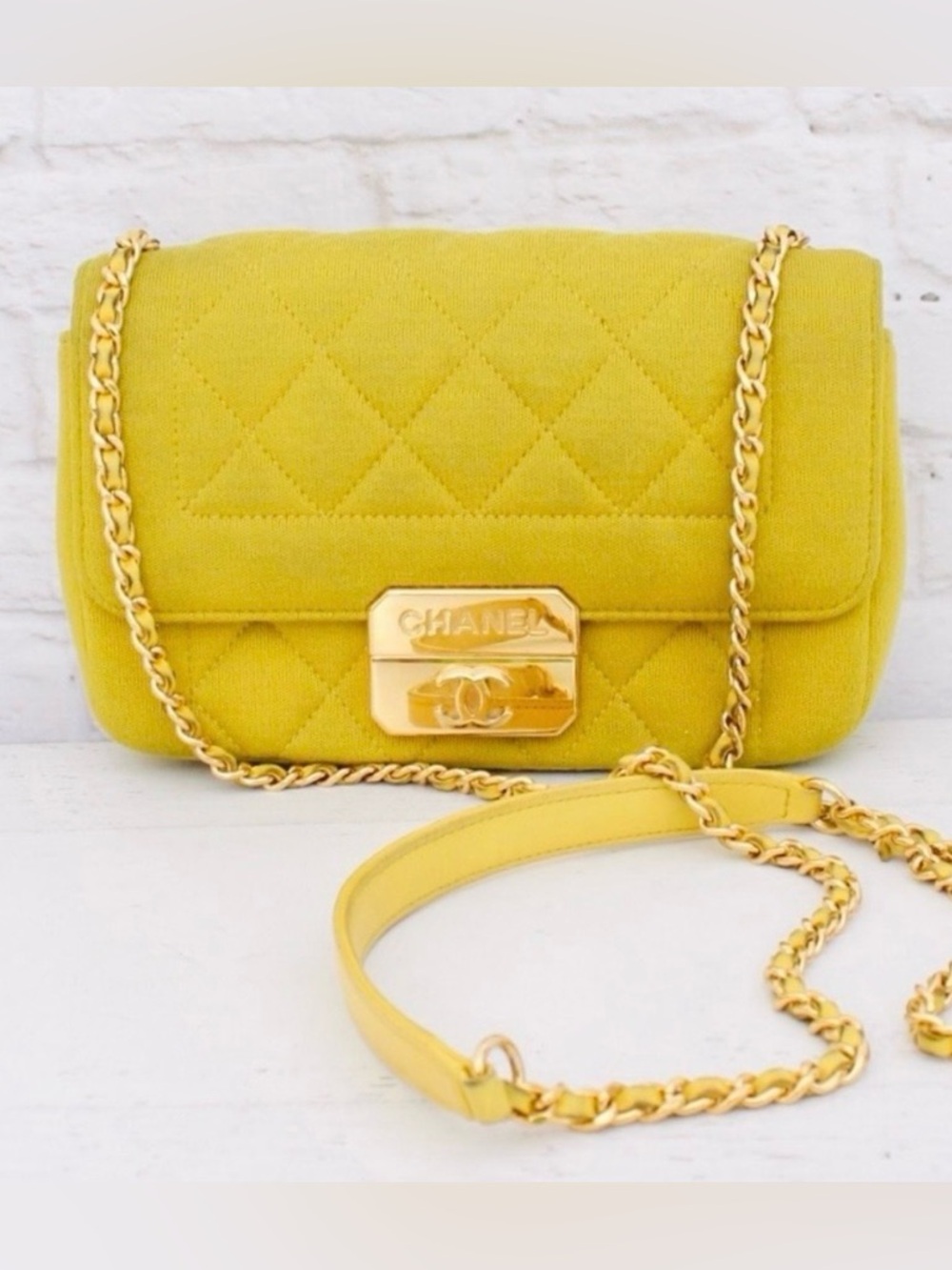 Chanel Mini Chic With Me Flap Yellow Jersey 2014 Karl Lagerfeld Entrupy Auth